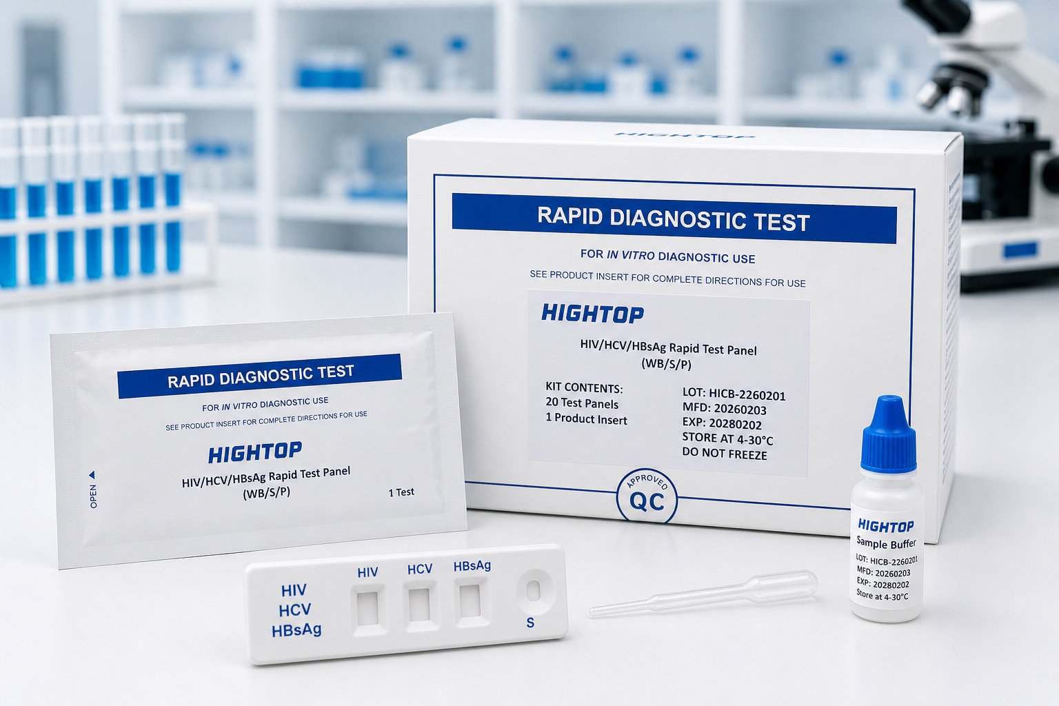 HIV Test rapide combiné 3-en-1 VIH / HBsAg / HCV (cassette) – Image 1